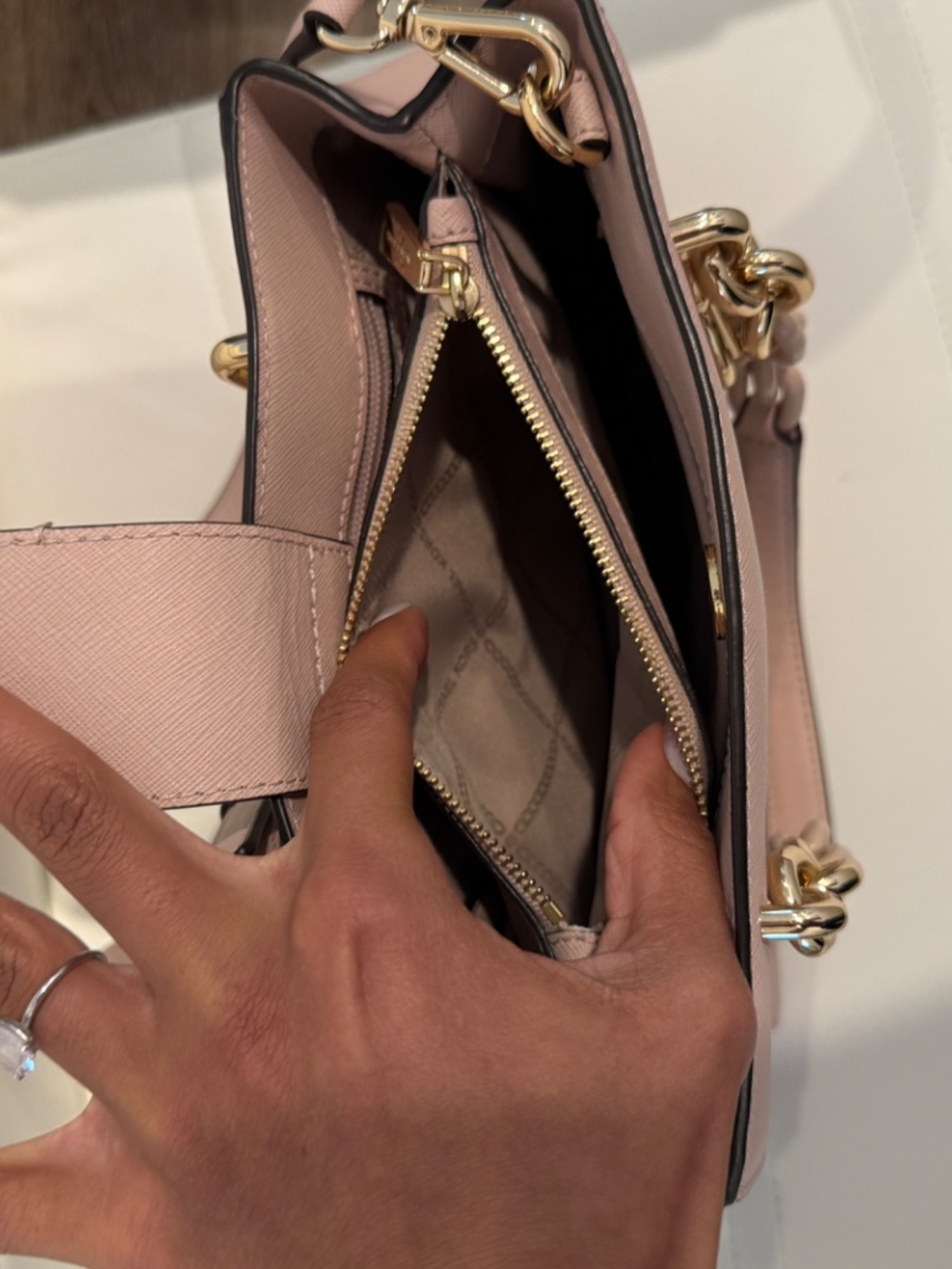 Michael Kors Cynthia Blossom Pink Gold Saffiano Leather Medium Satchel - Picture 10 of 15